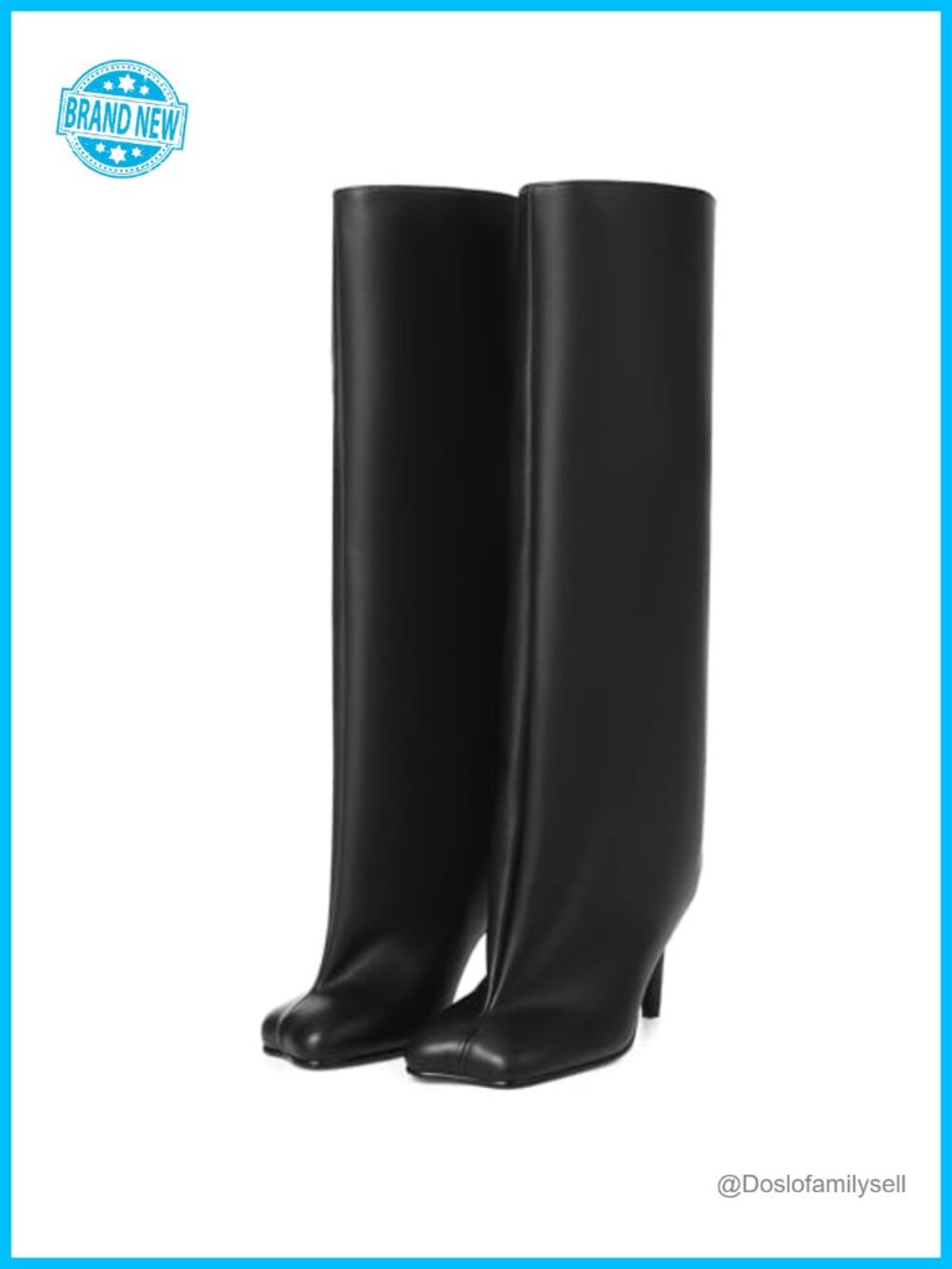 Knee High Boots Wide Calf Stiletto Heel Square Toe Pull On